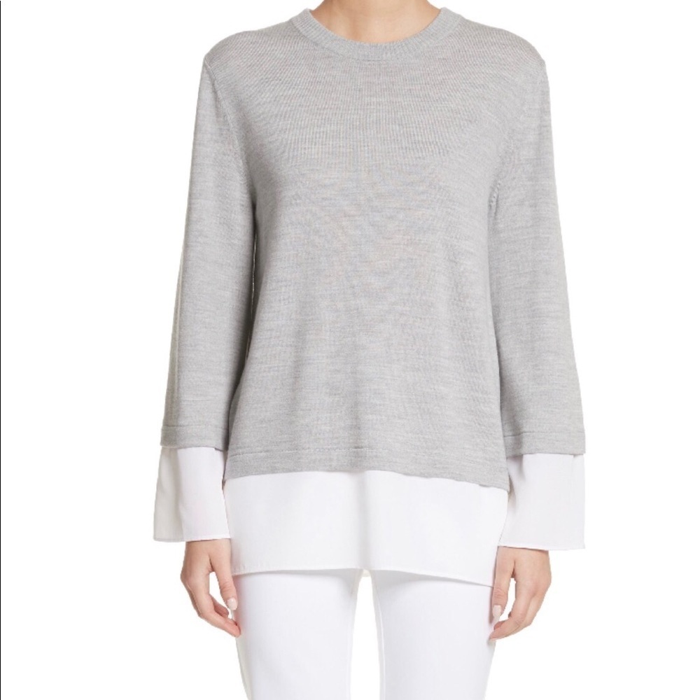 New St John Collection Fine Gauge Tie Back Sweater Wool Knit Oversized Fit